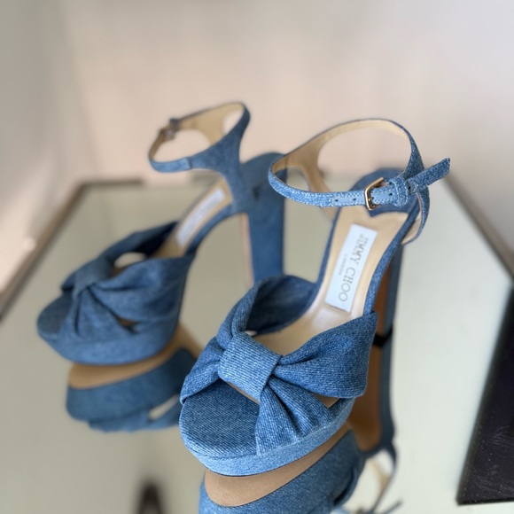 New JIMMY CHOO Heloise 120 Knotted Denim Platform Sandals $995 37 - Picture 13 of 13